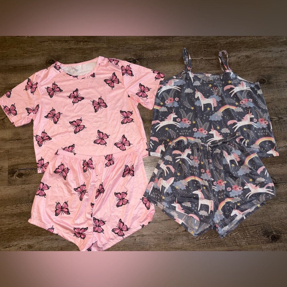 Shein Butterfly and Unicorn pajama sets large